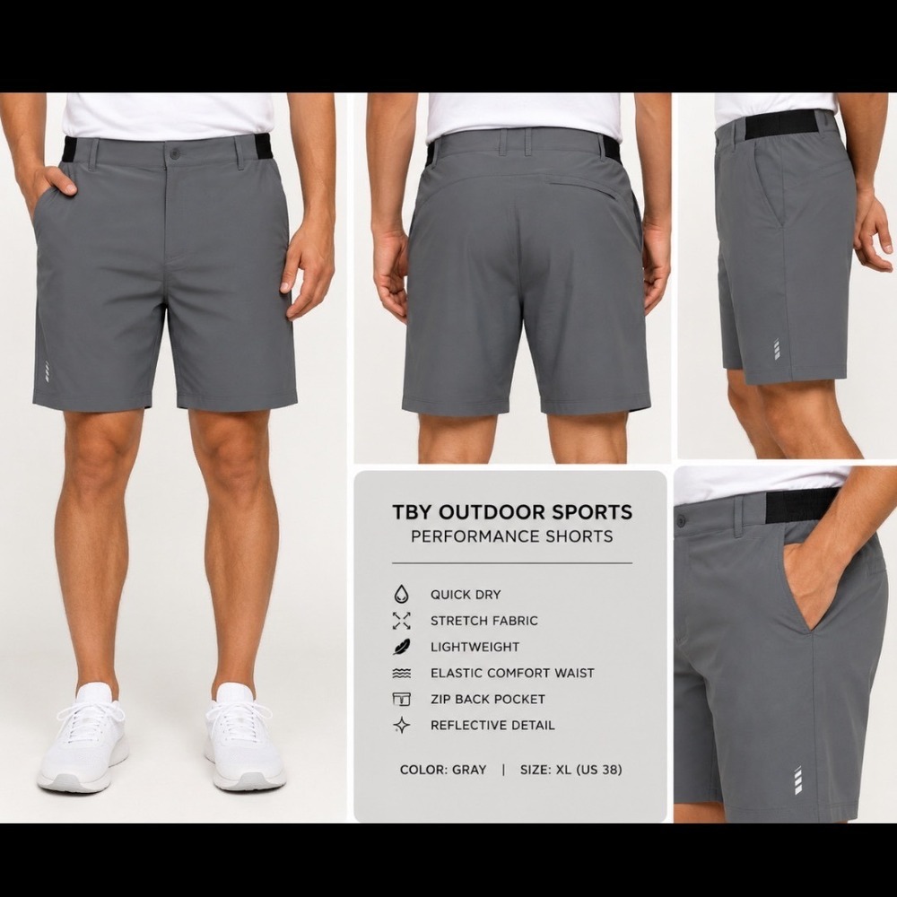 TBY Outdoor Sports NEW Men Performance Short Gray XL38 QuickDry Stretch Athletic